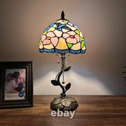 Tiffany Style Table Lamp Blue Pink Stained Glass Hummingbird Flower 8W8D16H