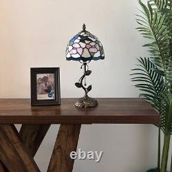 Tiffany Style Table Lamp Blue Pink Stained Glass Hummingbird Flower 8W8D16H