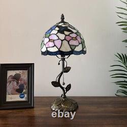 Tiffany Style Table Lamp Blue Pink Stained Glass Hummingbird Flower 8W8D16H