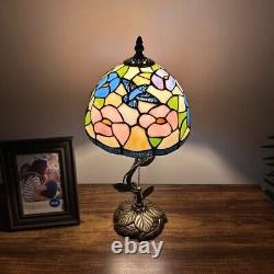 Tiffany Style Table Lamp Blue Pink Stained Glass Hummingbird Flower 8W8D16H