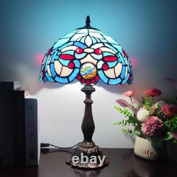 Tiffany Style Table Lamp Blue Purple Baroque Style Stained Glass Lamp, 12 Inch A