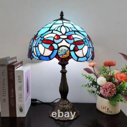 Tiffany Style Table Lamp Blue Purple Baroque Style Stained Glass Lamp, 12 Inch A