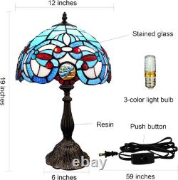 Tiffany Style Table Lamp Blue Purple Baroque Style Stained Glass Lamp, 12 Inch A