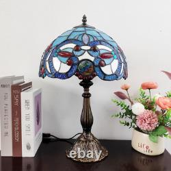 Tiffany Style Table Lamp Blue Purple Baroque Style Stained Glass Lamp, 12 Inch A