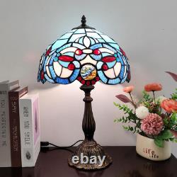Tiffany Style Table Lamp Blue Purple Baroque Style Stained Glass Lamp, 12 Inch A