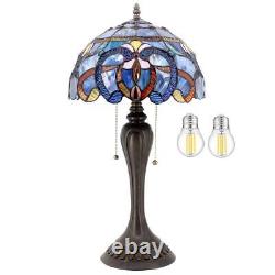 Tiffany Style Table Lamp Blue Purple Cloud Stained Glass Bedside Desk Reading