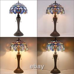 Tiffany Style Table Lamp Blue Purple Cloud Stained Glass Bedside Desk Reading