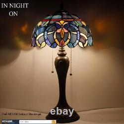 Tiffany Style Table Lamp Blue Purple Cloud Stained Glass Bedside Desk Reading