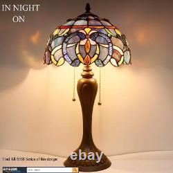 Tiffany Style Table Lamp Blue Purple Cloud Stained Glass Bedside Desk Reading