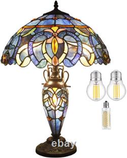 Tiffany Style Table Lamp Blue Purple Cloudy Stained Glass Mother-Daughter Vase L