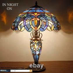 Tiffany Style Table Lamp Blue Purple Cloudy Stained Glass Mother-Daughter Vase L