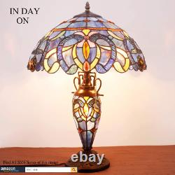 Tiffany Style Table Lamp Blue Purple Cloudy Stained Glass Mother-Daughter Vase L