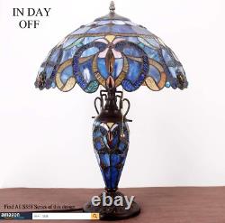 Tiffany Style Table Lamp Blue Purple Cloudy Stained Glass Mother-Daughter Vase L