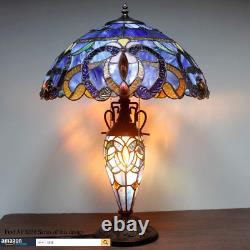 Tiffany Style Table Lamp Blue Purple Cloudy Stained Glass Mother-Daughter Vase L