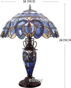 Tiffany Style Table Lamp Blue Purple Cloudy Stained Glass Mother-Daughter Vase L