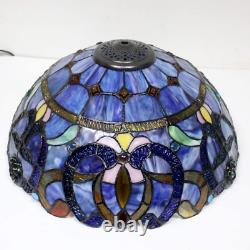 Tiffany Style Table Lamp Blue Purple Cloudy Stained Glass Mother-Daughter Vase L