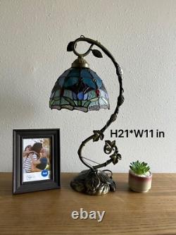 Tiffany Style Table Lamp Blue Purple Stained Glass Tulips LED Bulb Included 21H