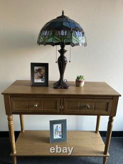 Tiffany Style Table Lamp Blue Purple Stained Glass Tulips LED Bulbs Include 24H