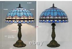 Tiffany Style Table Lamp Blue Seasky 12 Inch Shade Stained Glass Reading Lamp US