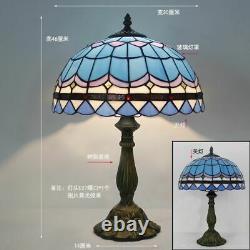 Tiffany Style Table Lamp Blue Seasky 12 Inch Shade Stained Glass Reading Lamp US