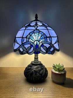 Tiffany Style Table Lamp Blue Stained Glass Baroque Style LED Bulb Included H14