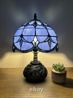Tiffany Style Table Lamp Blue Stained Glass Baroque Style LED Bulb Included H14