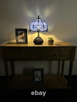 Tiffany Style Table Lamp Blue Stained Glass Baroque Style LED Bulb Included H14