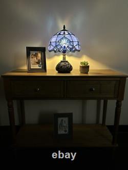 Tiffany Style Table Lamp Blue Stained Glass Baroque Style LED Bulb Included H14