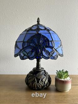 Tiffany Style Table Lamp Blue Stained Glass Baroque Style LED Bulb Included H14