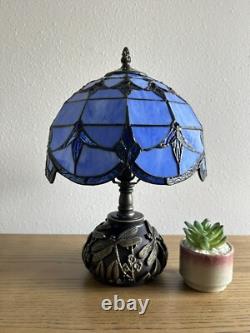 Tiffany Style Table Lamp Blue Stained Glass Baroque Style LED Bulb Included H14