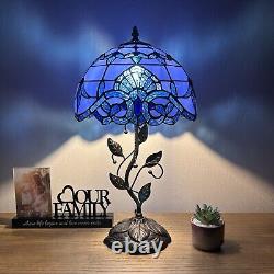 Tiffany Style Table Lamp Blue Stained Glass Baroque Style LED Bulb Included H22