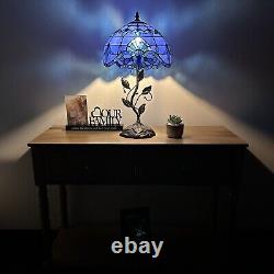 Tiffany Style Table Lamp Blue Stained Glass Baroque Style LED Bulb Included H22
