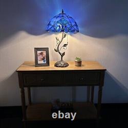 Tiffany Style Table Lamp Blue Stained Glass Baroque Style LED Bulbs H24W14