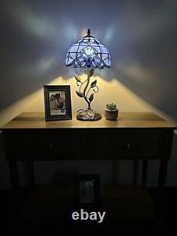 Tiffany Style Table Lamp Blue Stained Glass Baroque Style Lavender LED Bulb 20H