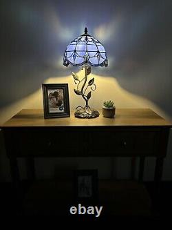 Tiffany Style Table Lamp Blue Stained Glass Baroque Style Lavender LED Bulb 20H