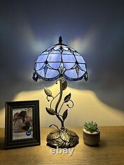 Tiffany Style Table Lamp Blue Stained Glass Baroque Style Lavender LED Bulb 20H