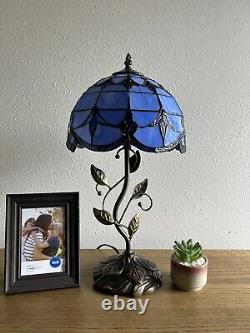 Tiffany Style Table Lamp Blue Stained Glass Baroque Style Lavender LED Bulb 20H