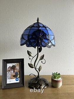 Tiffany Style Table Lamp Blue Stained Glass Baroque Style Lavender LED Bulb 20H