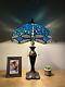 Tiffany Style Table Lamp Blue Stained Glass Dragonfly Led Bulb Included H24w16