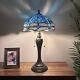 Tiffany Style Table Lamp Blue Stained Glass Dragonfly Led Bulbs 22h12w12d