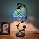 Tiffany Style Table Lamp Blue Stained Glass Green Leave Led Bulb Included 21'h