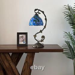 Tiffany Style Table Lamp Blue Stained Glass Green Leave LED Bulb Included 21'H