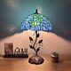 Tiffany Style Table Lamp Blue Stained Glass Green Leaves Led Bulb Included H22