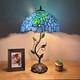 Tiffany Style Table Lamp Blue Stained Glass Green Leaves Led Bulbs H24w14