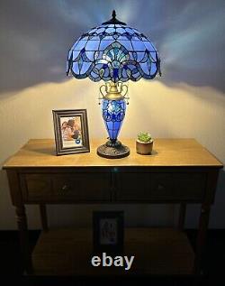 Tiffany Style Table Lamp Blue Stained Glass LED Bulb Include Baroque Style 24H