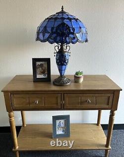 Tiffany Style Table Lamp Blue Stained Glass LED Bulb Include Baroque Style 24H