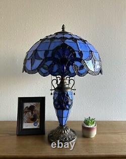 Tiffany Style Table Lamp Blue Stained Glass LED Bulb Include Baroque Style 24H