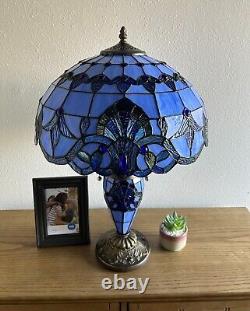 Tiffany Style Table Lamp Blue Stained Glass LED Bulb Include Baroque Style 24H