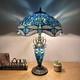 Tiffany Style Table Lamp Blue Stained Glass Mother-daughter Led Bulb 24h16w