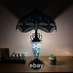 Tiffany Style Table Lamp Blue Stained Glass Mother-Daughter LED Bulb 24H16W